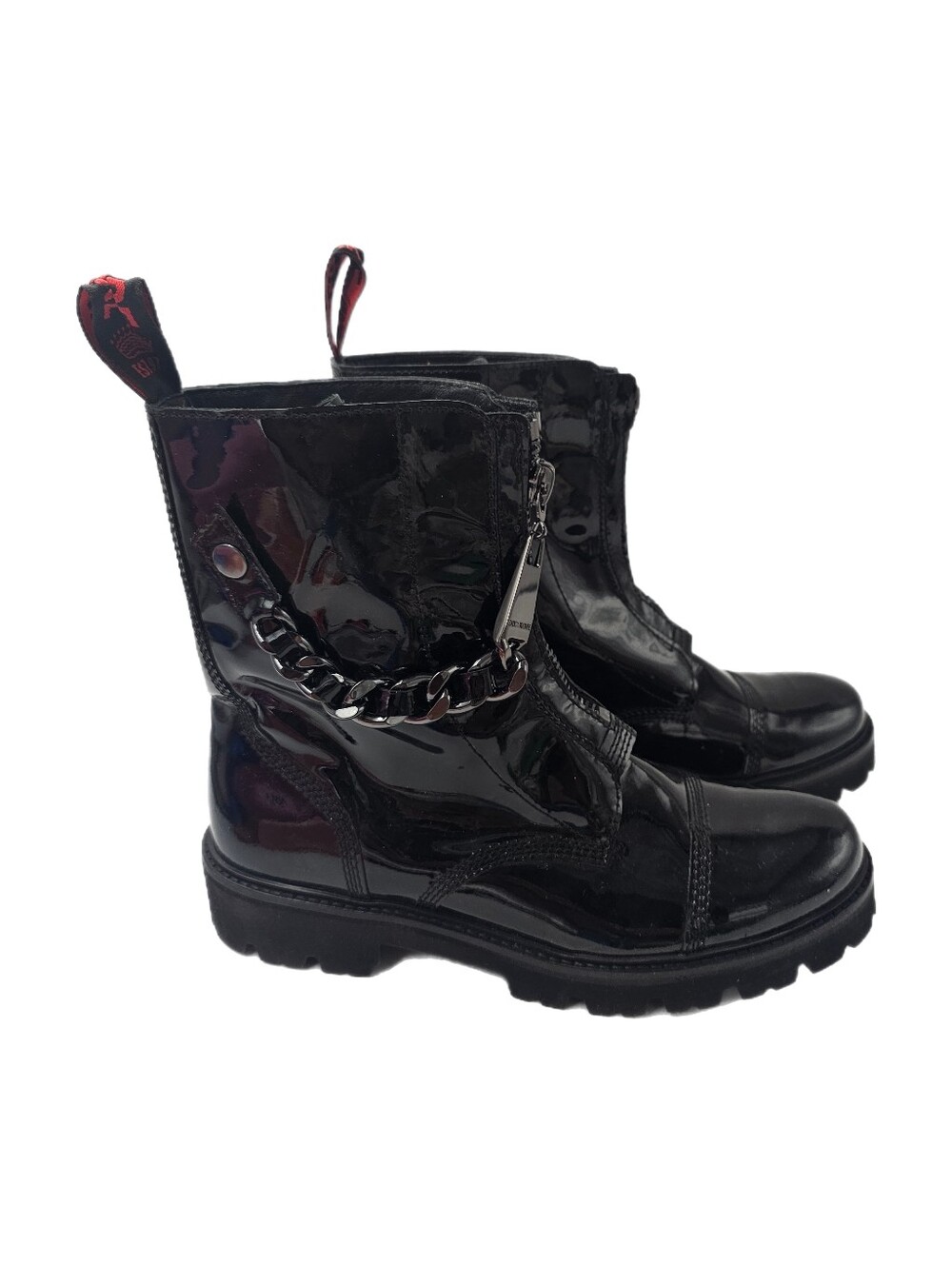Zadig & Voltaire Joe Cecilia Patent Chain Combat Boots Black EU 41 US 10-10.5